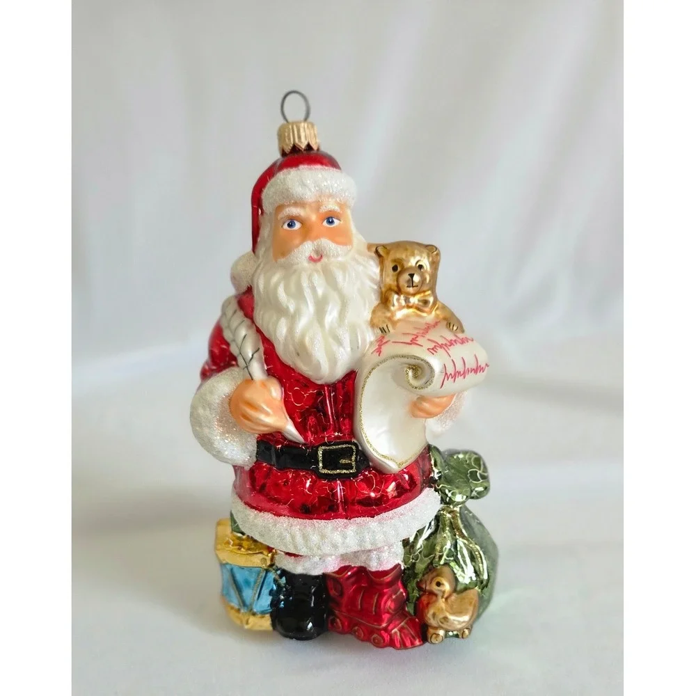 Vintage Blown Glass Santa Claus Christmas Hanging Ornament 7 Inch